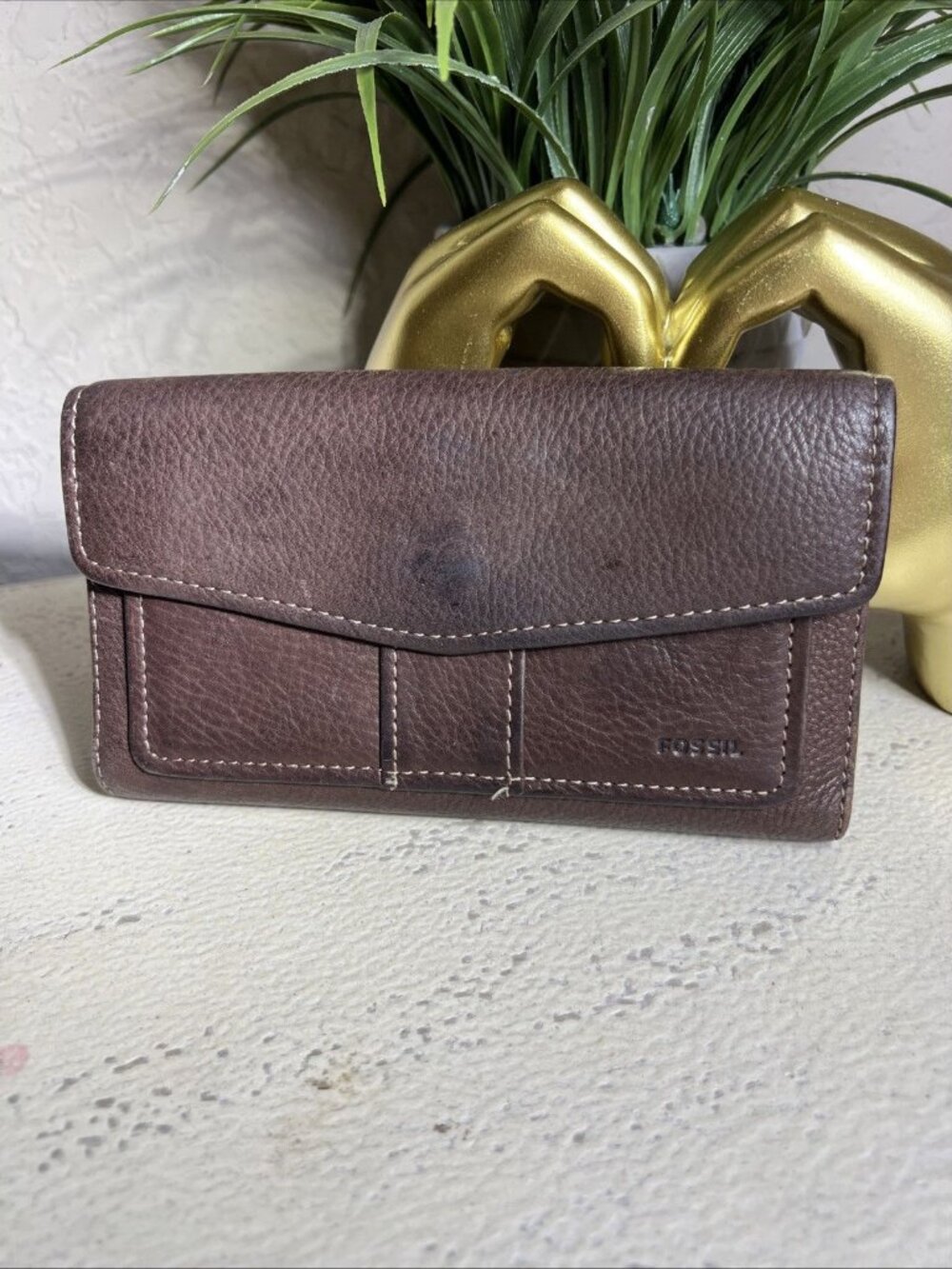 Vintage Fossil Classic Brown Soft Leather Organizer Functional Long Wallet